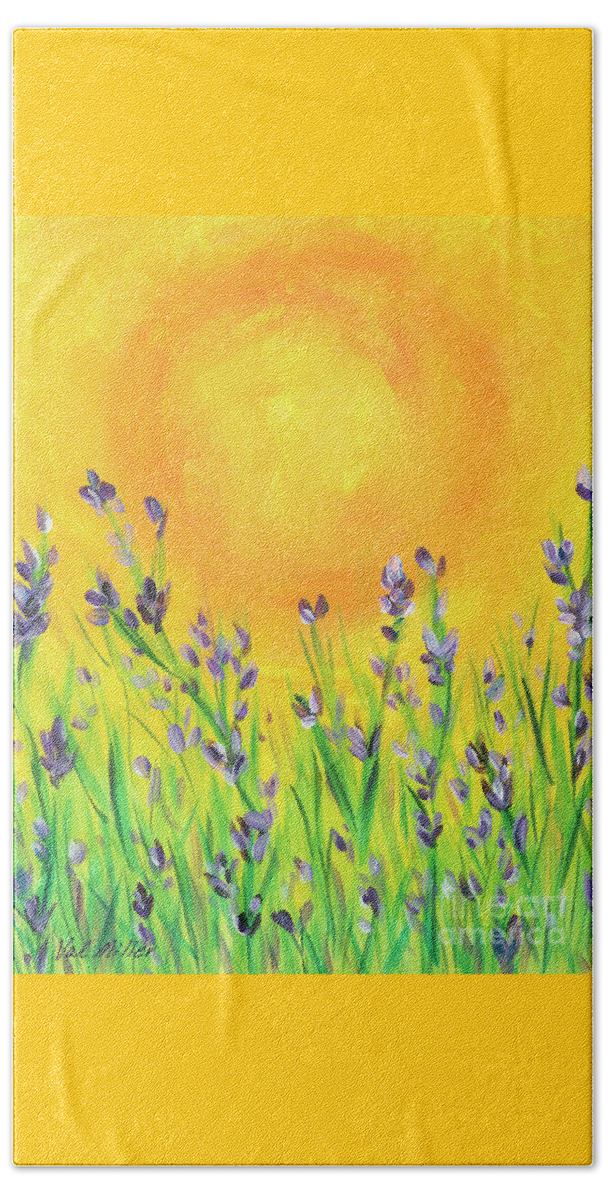 Lavender Beach Sheet featuring the painting Field Sunset by Val Miller