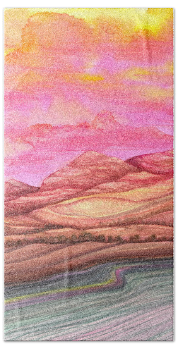 Adria Trail Beach Sheet featuring the painting Fiery Sky by Adria Trail
