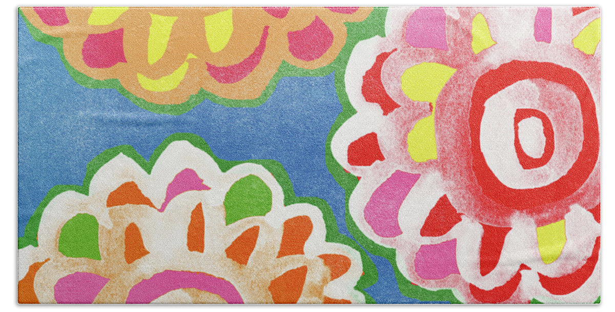 Flowers Beach Towel featuring the mixed media Fiesta Floral 3- Art by Linda Woods by Linda Woods