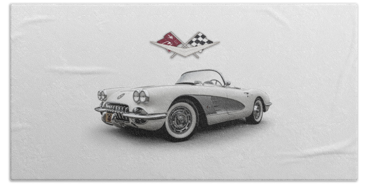 Corvette Beach Towel featuring the digital art Fifty-Eight Corvette by Douglas Pittman