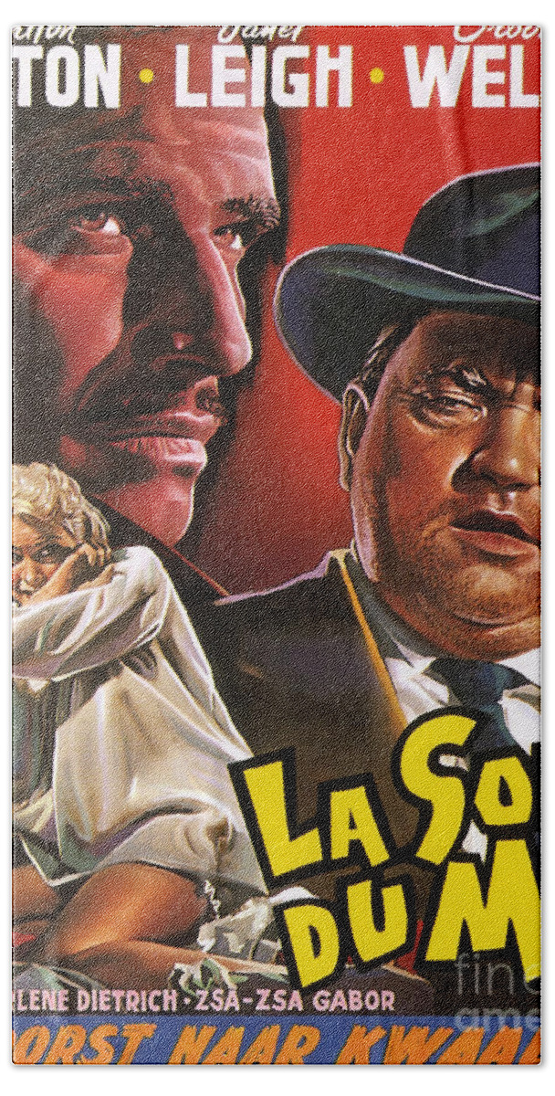 Film Noir Poster Beach Towel featuring the painting Film Noir Poster Touch of Evil by Vintage Collectables