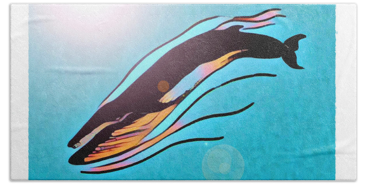 Whale Beach Towel featuring the digital art Finback Diving Through Krill by Art MacKay