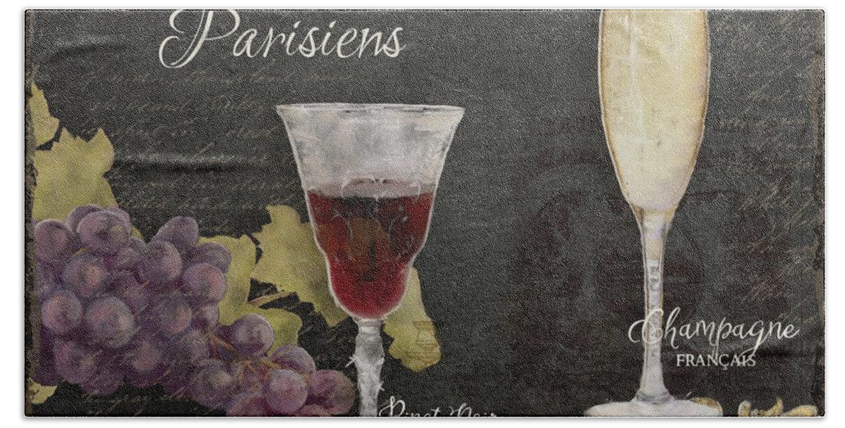 Chalk Beach Towel featuring the painting Fine French Wines - Vins Beaux Parisiens by Audrey Jeanne Roberts