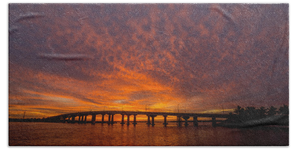 Sky Beach Towel featuring the photograph Fire Bridge by Joey Waves