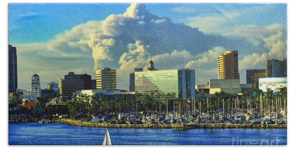 Long Beach Towel featuring the photograph Fire Cloud over Long Beach by Mariola Bitner