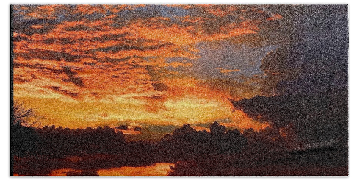 Sunset Beach Towel featuring the photograph Fire in the Sky by Barbara Zahno
