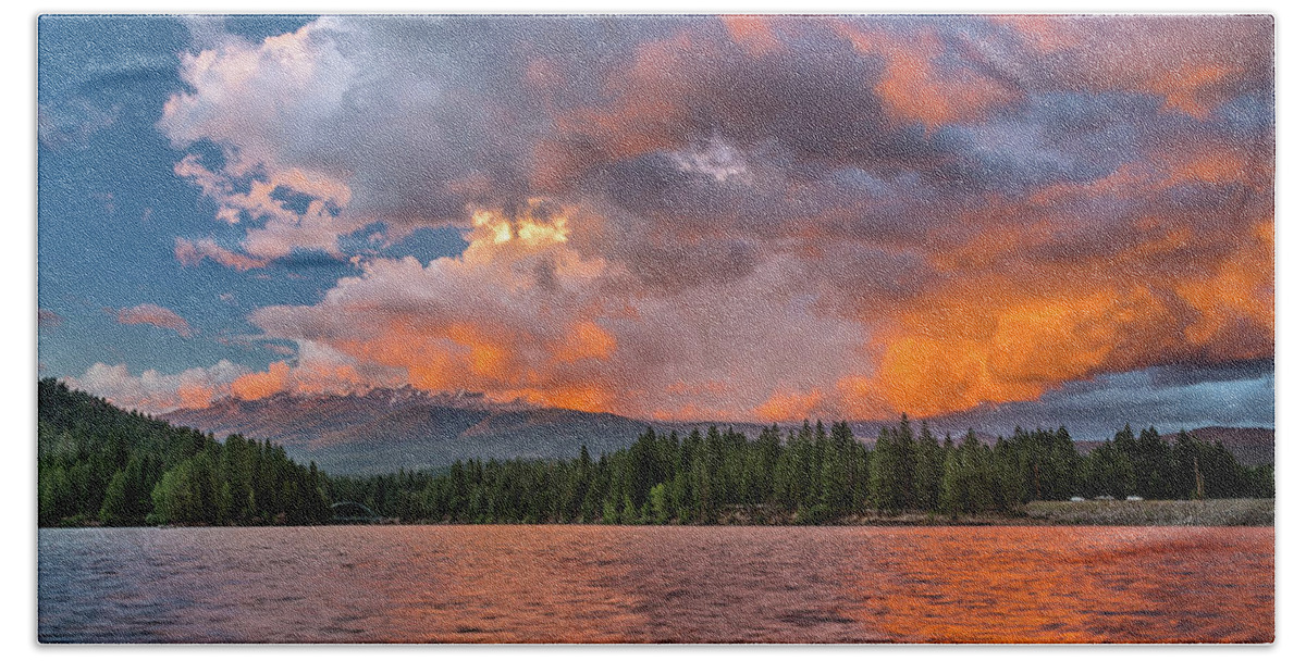 Mount Shasta Beach Towel featuring the photograph Fire Sunset over Shasta by Greg Nyquist