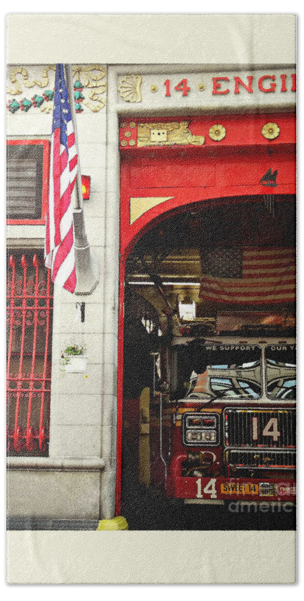 Firemen Beach Towel featuring the photograph Firefighters of New York - Engine Sweet 14 by Miriam Danar