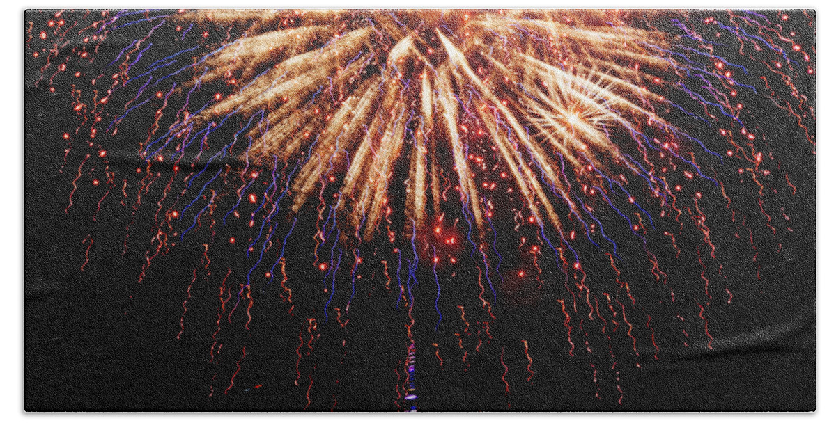 New York Beach Towel featuring the photograph Fireworks Over Empire State Building by Laura Tucker