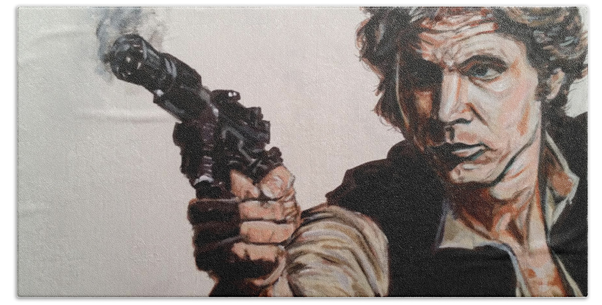 Han Solo Beach Towel featuring the painting First Shot - Han Solo by Joel Tesch