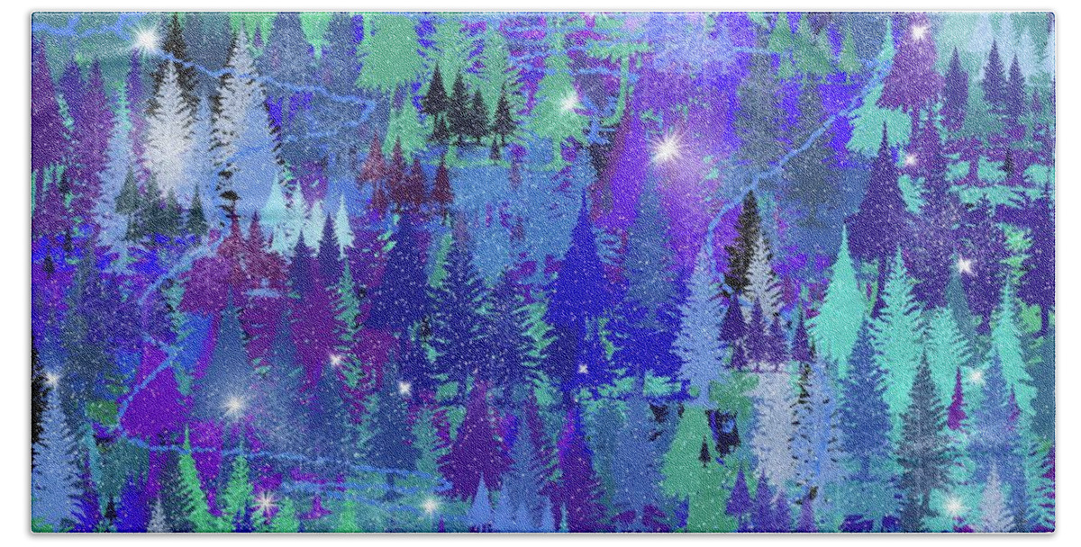 Abstract Beach Towel featuring the digital art First snowflakes of winter by Debra Baldwin