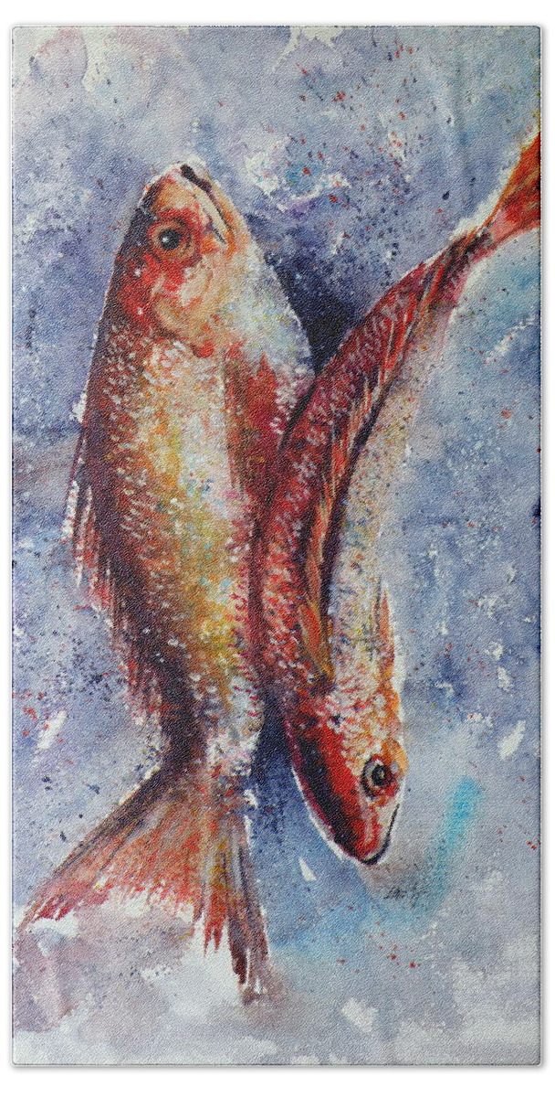Fish Beach Towel featuring the painting Fish by Kovacs Anna Brigitta