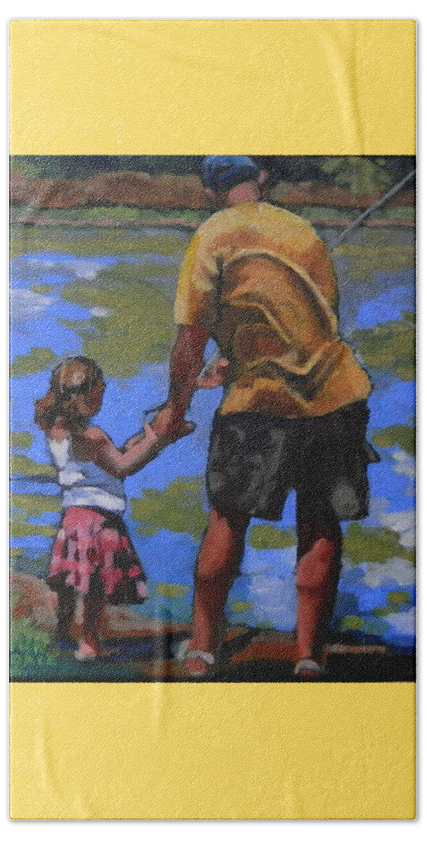 Father Beach Towel featuring the painting Fishing Lesson by Martha Tisdale