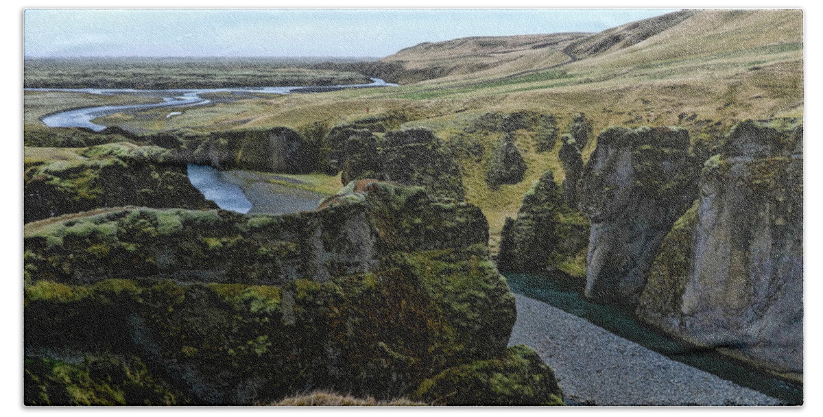 River Beach Towel featuring the photograph Fjaorargljufur Canyon # 1 by Allen Beatty