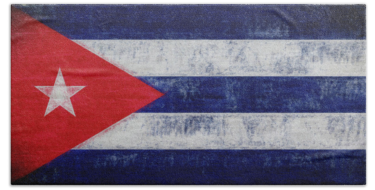 Cuba Beach Towel featuring the digital art Flag of Cuba Grunge by Roy Pedersen