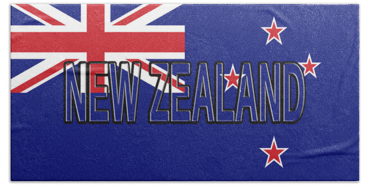 New Zealand Beach Towel featuring the digital art Flag of New Zealand Word by Roy Pedersen