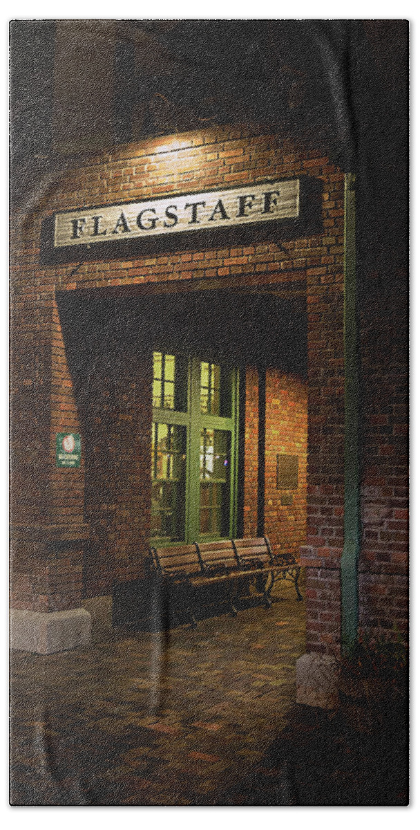 Flag Beach Towel featuring the photograph Flagstaff Rail Station Entry by American Landscapes