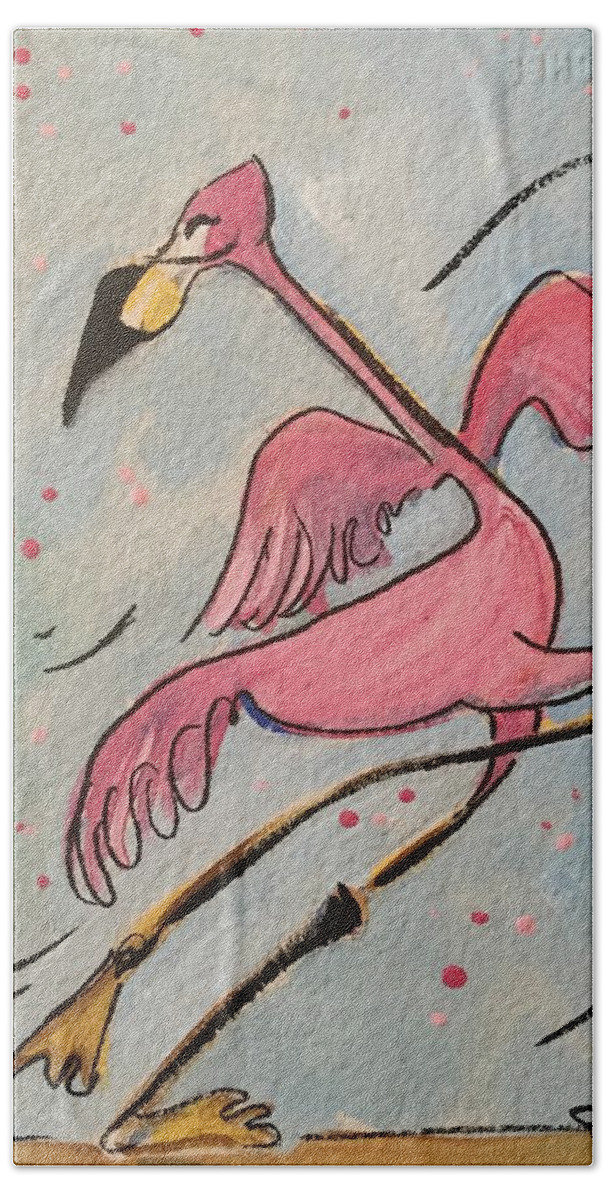 Flamingo Beach Towel featuring the painting Flamingo Flair by Terri Einer
