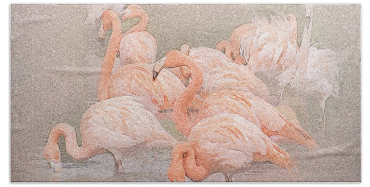 Flamingo Beach Sheet featuring the photograph Flamingo Fun by Brian Tarr