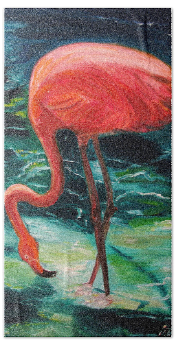 Flamingo Beach Towel featuring the painting Flamingo of Homasassa by Patricia Arroyo