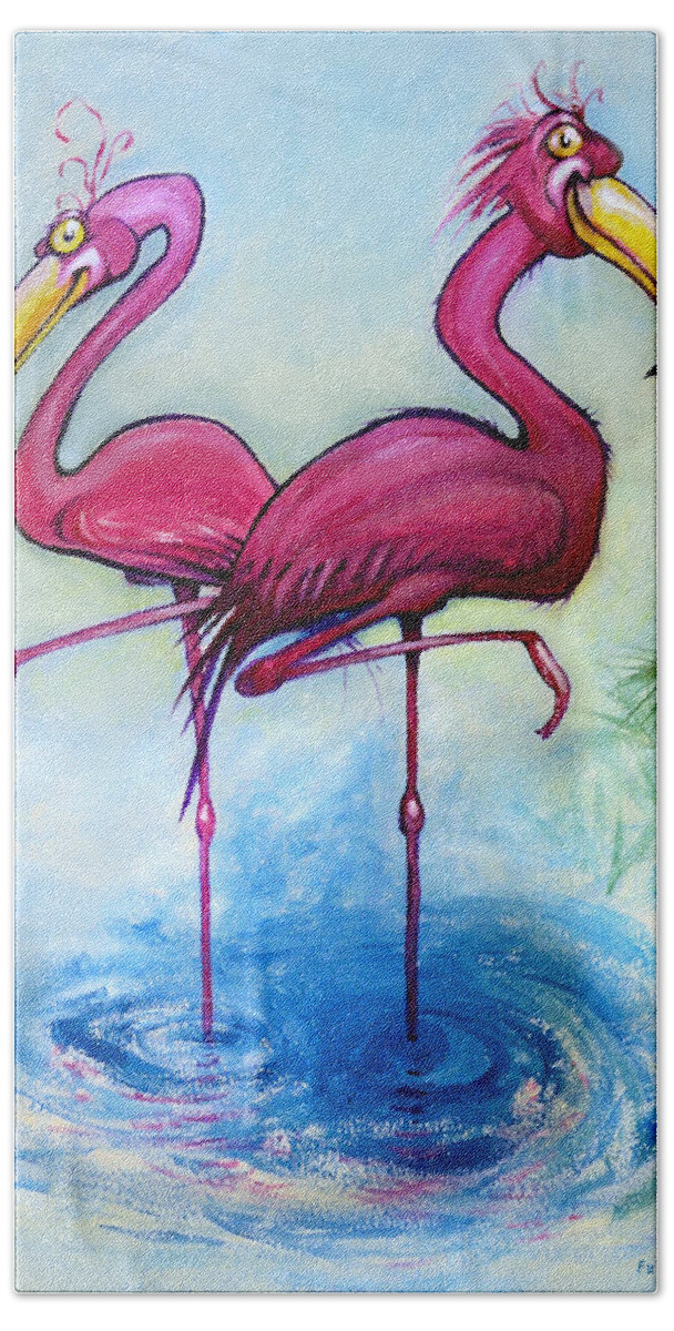 Flamingo Beach Towel featuring the painting Flamingos by Kevin Middleton