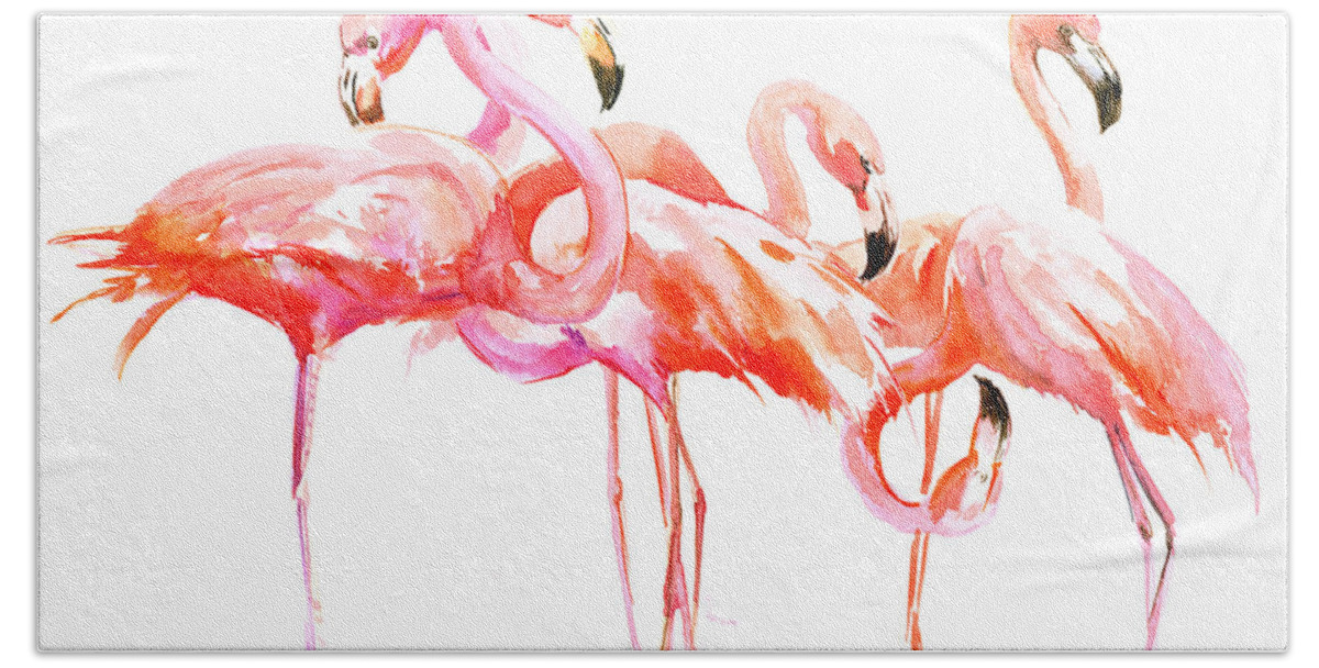 Flamingo Beach Towel featuring the painting Flamingos by Suren Nersisyan