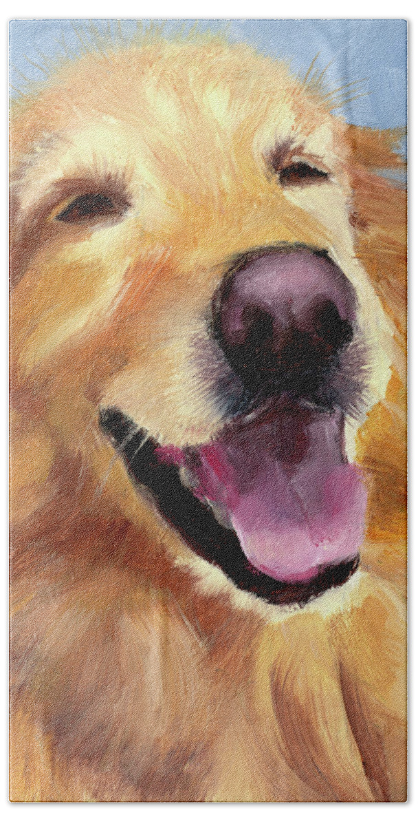 Golden Retriever Beach Towel featuring the painting Fletcher Laughing by Alice Leggett