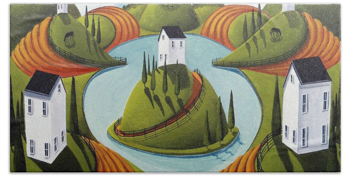 Surreal Beach Towel featuring the painting Floating Hill - surreal country landscape by Debbie Criswell
