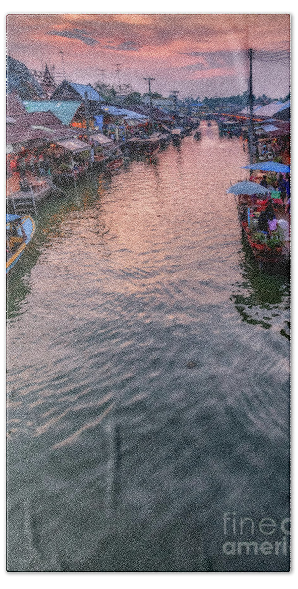 Amphawa Beach Towel featuring the photograph Floating Market Sunset by Adrian Evans
