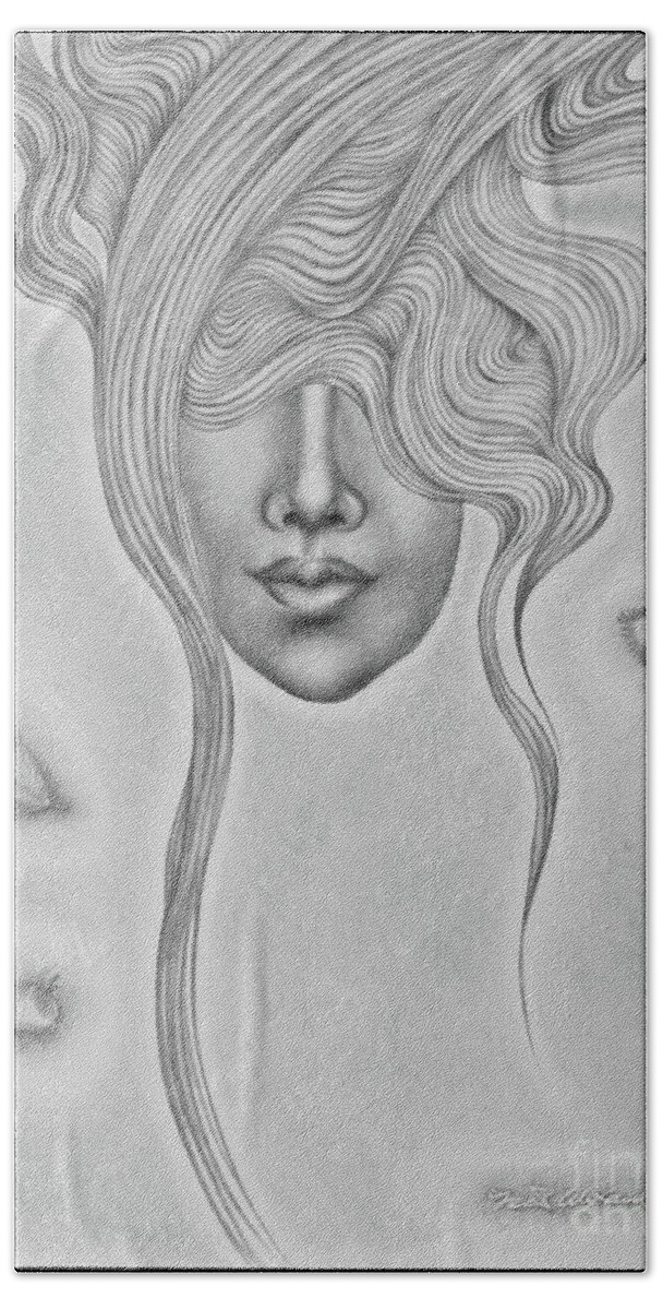 Google Images Beach Towel featuring the drawing Floating Sorrow #2 by Fei A