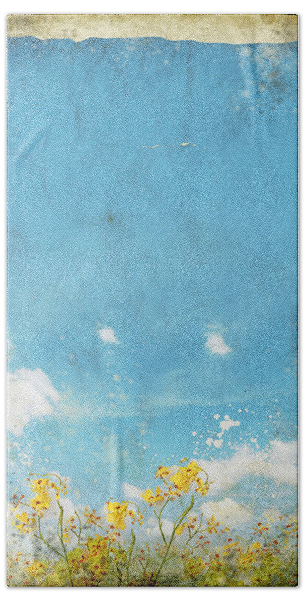 Abstract Beach Towel featuring the painting Floral In Blue Sky And Cloud by Setsiri Silapasuwanchai