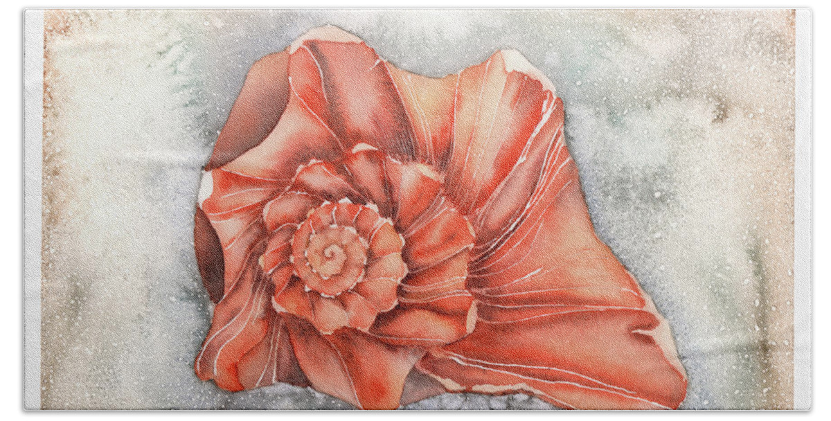 Seashell Beach Towel featuring the painting Florida Whelk by Hilda Wagner