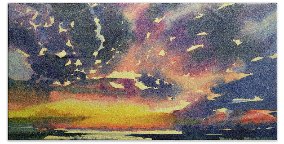 Sky Prints Beach Towel featuring the painting Lightening Flash by Julianne Felton