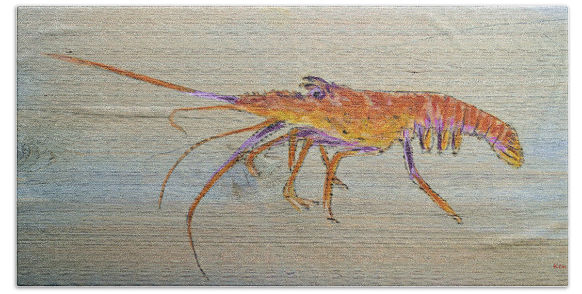Blue Beach Sheet featuring the painting Florida Lobster by Ken Figurski