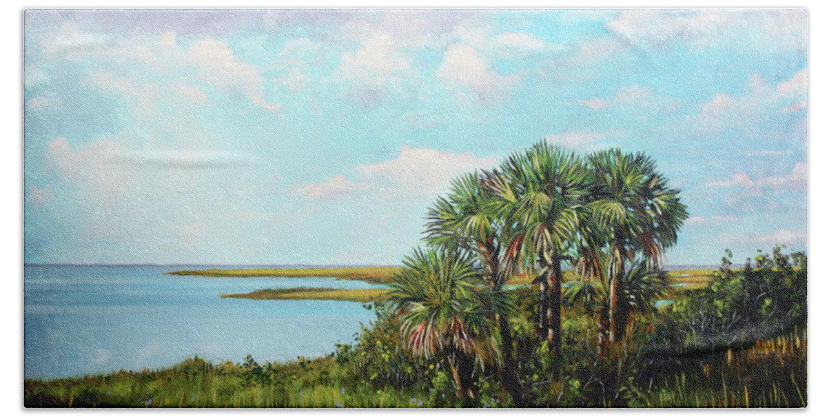 Sunset Beach Towel featuring the painting Florida Palms by Rick McKinney