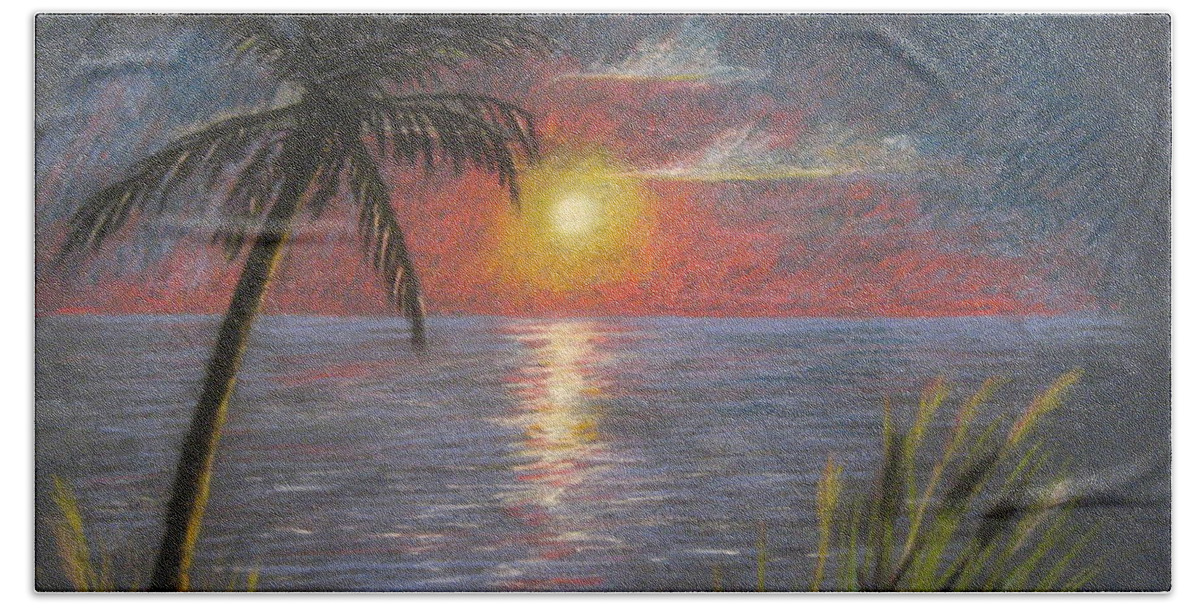 Sunset Beach Towel featuring the pastel Florida Sunset by Larry Whitler
