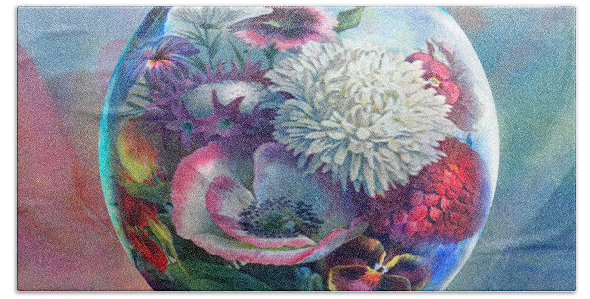  Botanical Art Beach Sheet featuring the painting Flower Drop Blues by Robin Moline