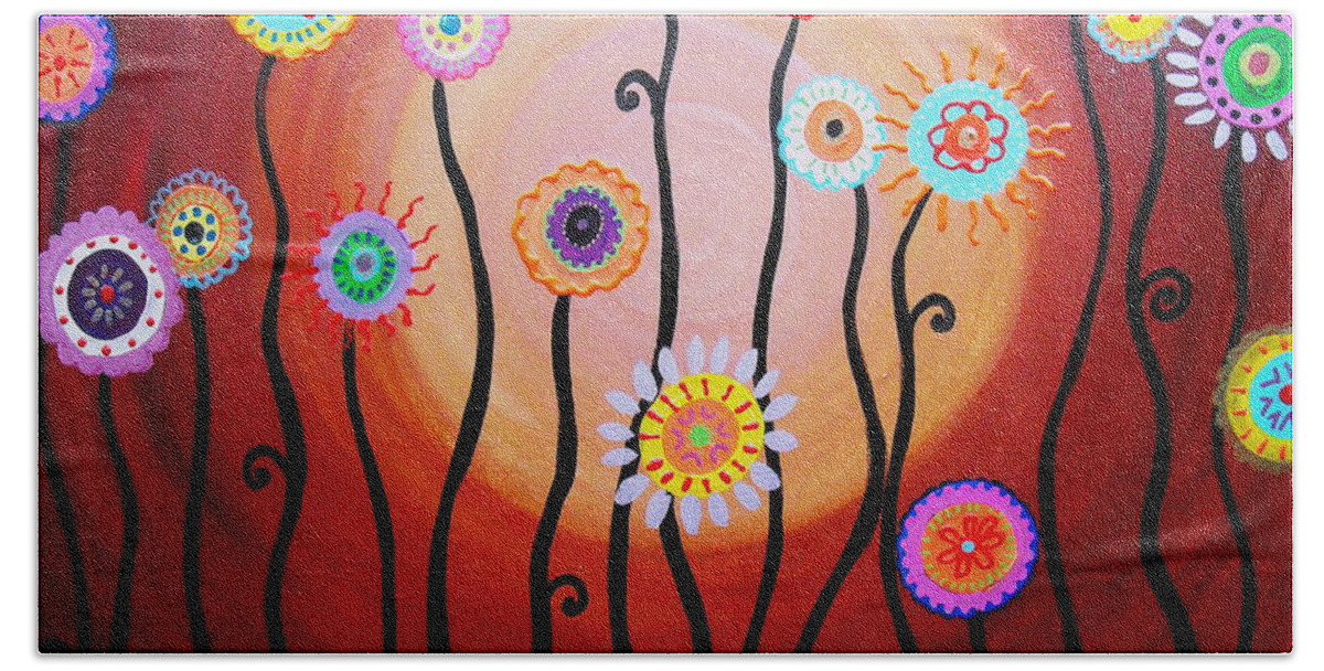 Blooming Beach Sheet featuring the painting Flower Fest by Pristine Cartera Turkus