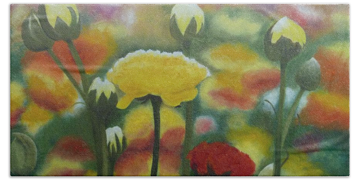  Beach Sheet featuring the painting Flower Focus by Barrie Stark