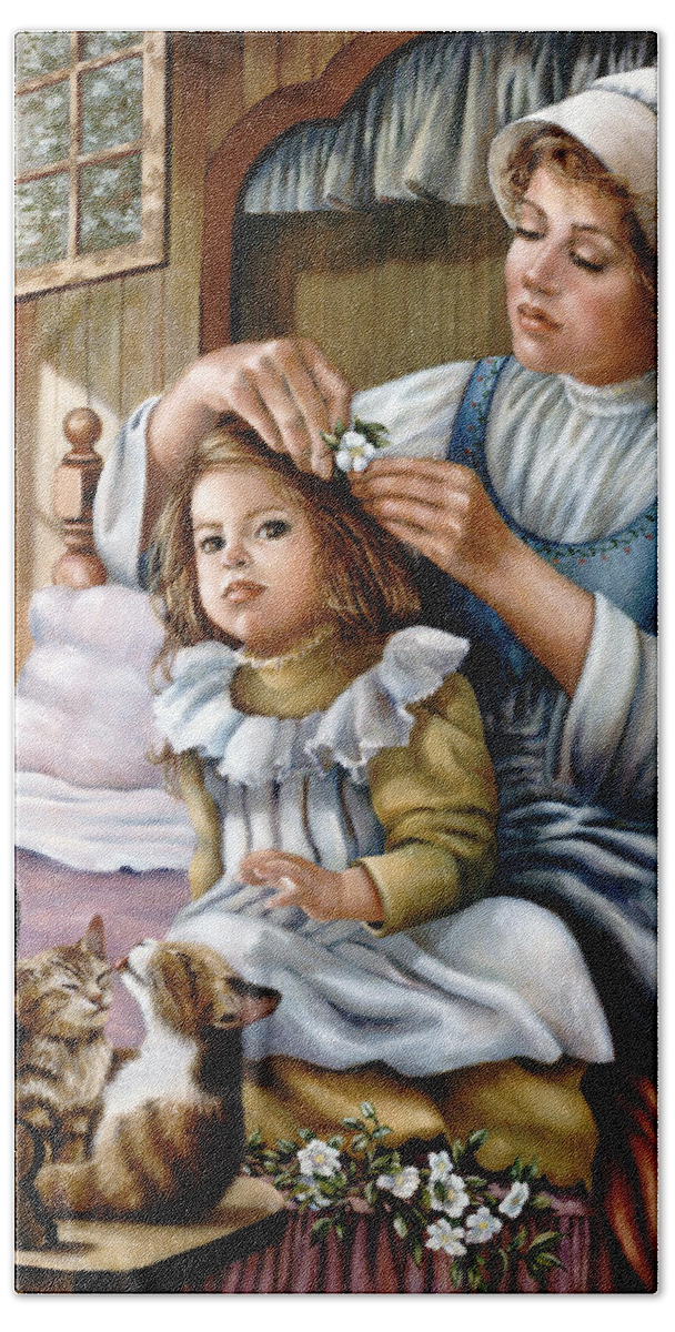 Children Beach Towel featuring the painting Flower in Her Hair by Marie Witte