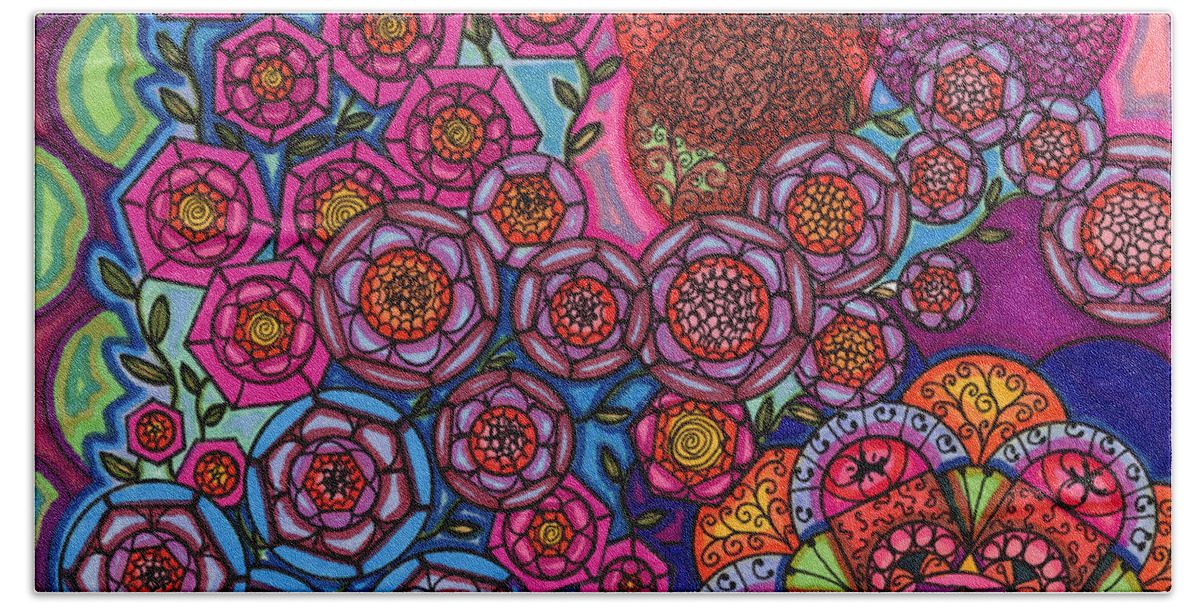 Abstract Beach Towel featuring the painting Flower Power by Vicki Baun Barry