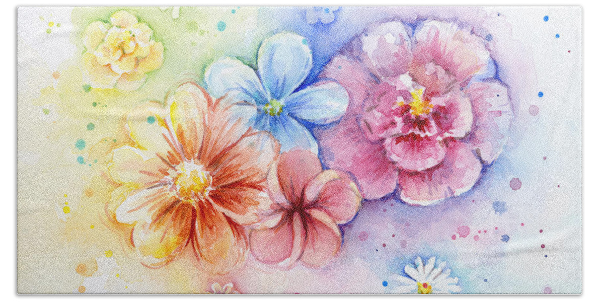 Flower Beach Towel featuring the painting Flower Power Watercolor by Olga Shvartsur