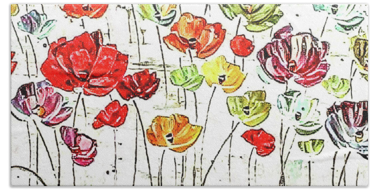 Mixed Media Beach Towel featuring the mixed media Flower Stems 15 by Toni Somes