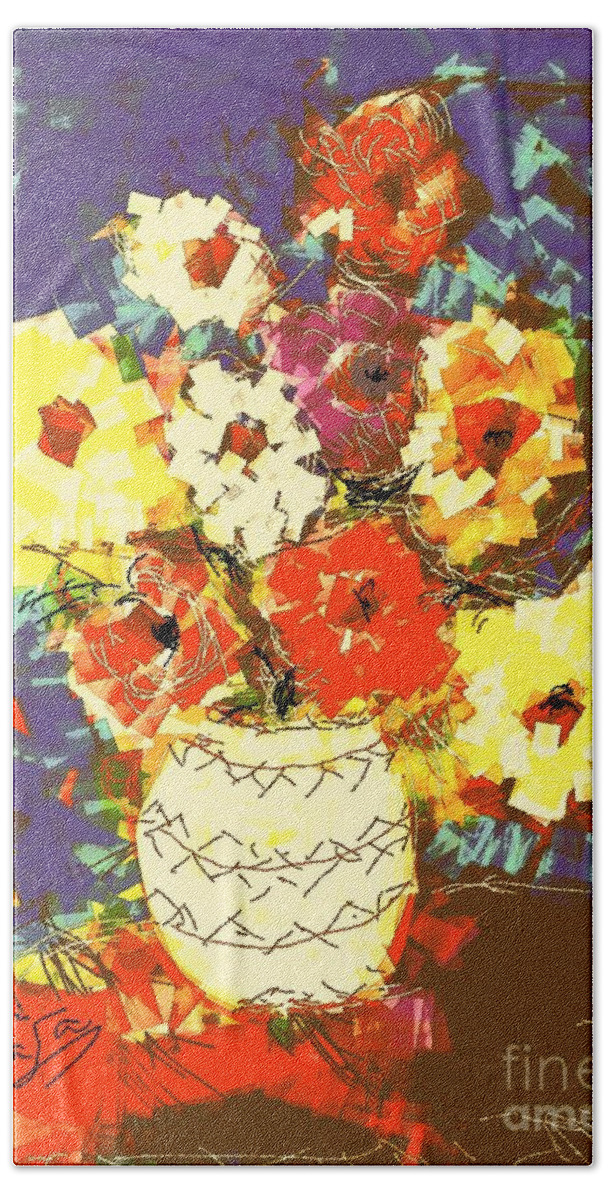 Flowers Still Beach Sheet featuring the painting Flowerpot by Subrata Bose