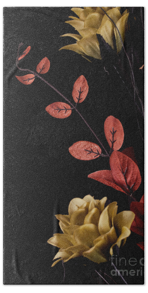 Flowers Beach Towel featuring the photograph Flowers arrangement with black background by Simon Bratt