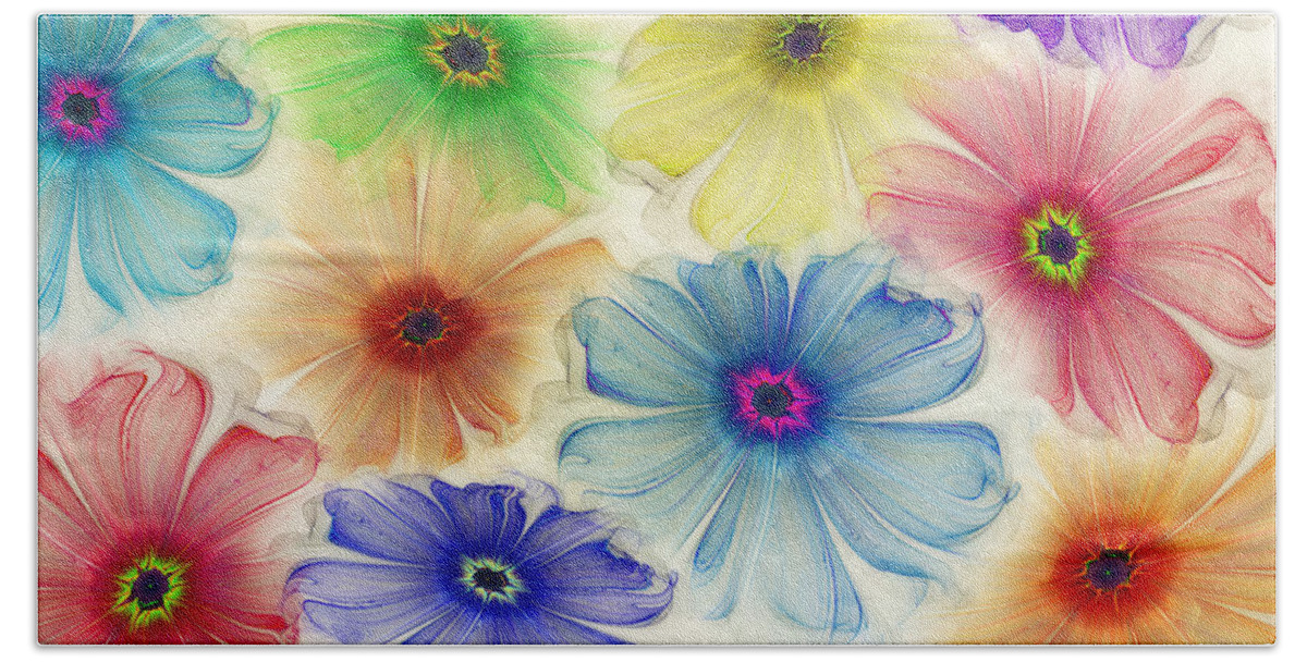 Abstract Beach Towel featuring the digital art Flowers for Eternity by Klara Acel