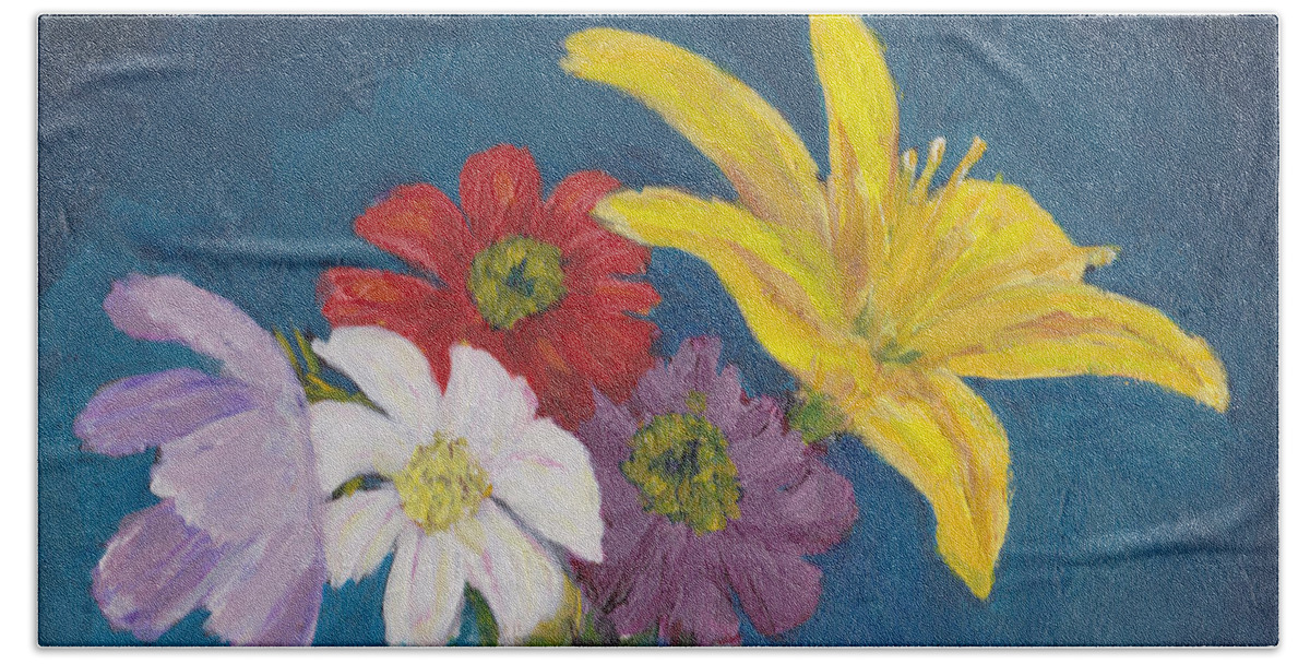 Original Painting Beach Towel featuring the painting Flowers For Gary by Patricia Cleasby