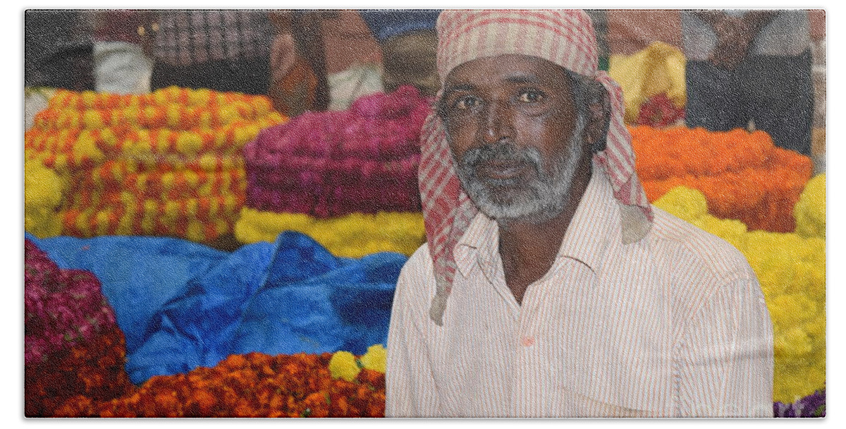 Flower Seller Beach Sheet featuring the photograph Flowers for sale by Mini Arora