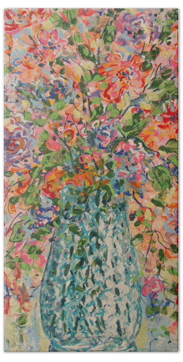 Flowers Beach Towel featuring the painting Flowers In Crystal Vase. by Leonard Holland
