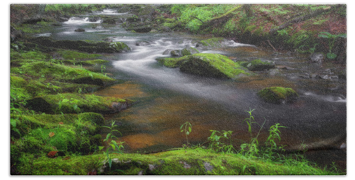 Green Beach Towel featuring the photograph Flowing Spring Stream by Bill Wakeley
